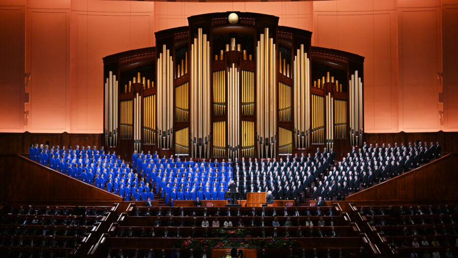 The Tabernacle Choir sings during the morning session of the 194th Annual General Conference of The...