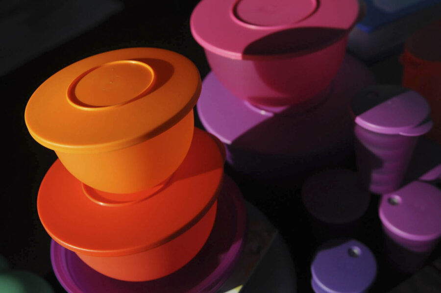 Colorful Tupperware products are seen in Bellflower, Calif. on Aug. 5, 2011. (AP Photo/Garrett Chee...