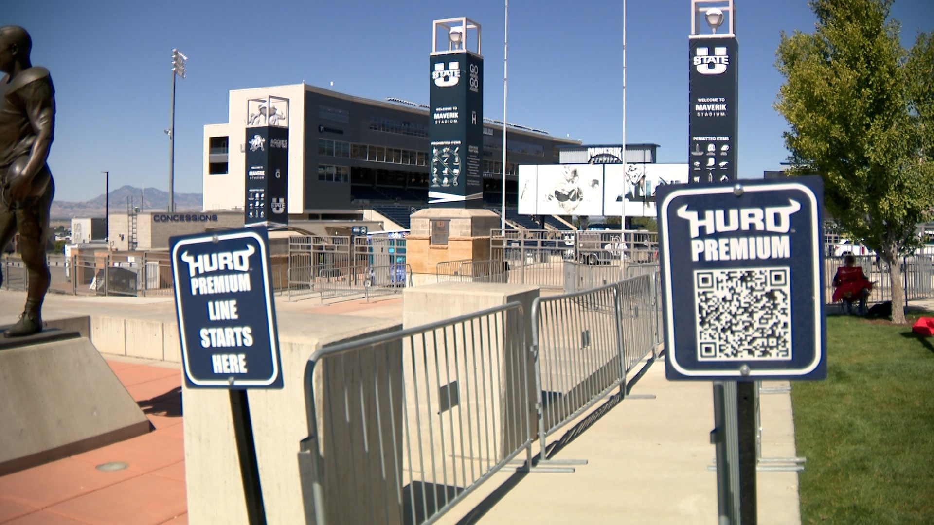 Outside of the Maverik Stadium at the Utah State University were students prepare for the opening g...