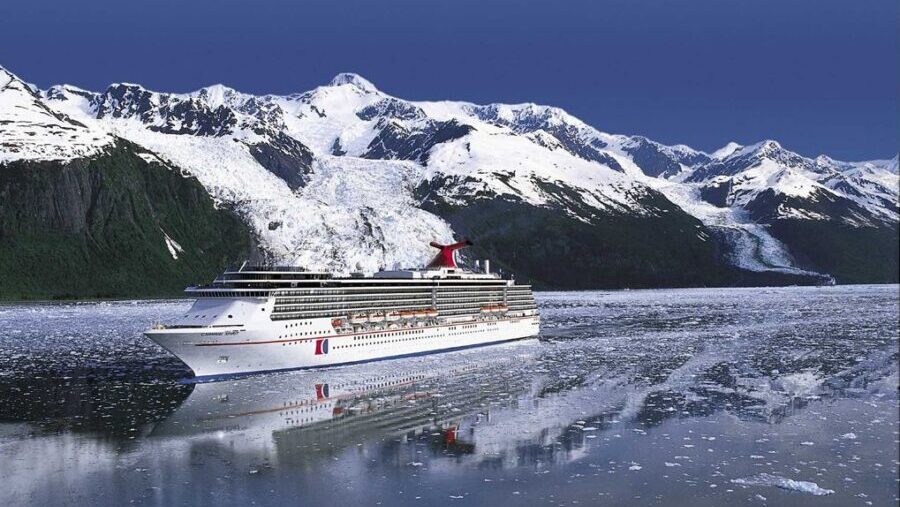 The Carnival Spirit cruise ship, photographed here sailing Alaska, recently collided with an iceber...