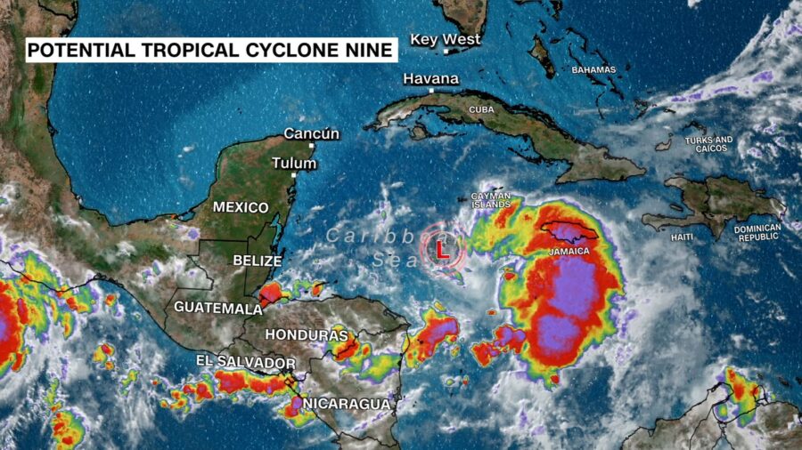 The weather system is seen over the Caribbean Sea. (CNN via CNN Newsource)...