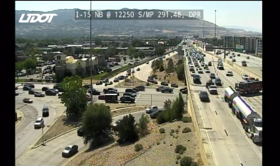 UDOT cameras show three northbound lanes on Interstate 15 near 12300 South in Salt Lake County clos...