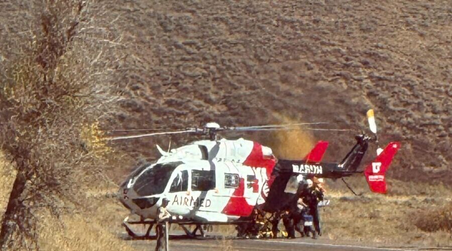 A University of Utah air ambulance responding to a crash on Highway 40. (Terry Kearns)...