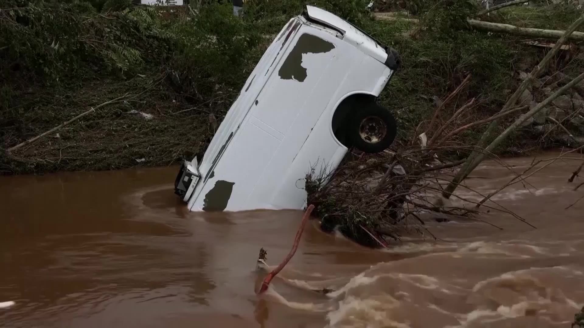 A van stuck in waters after Hurricane Helene hit the U.S. in late September....