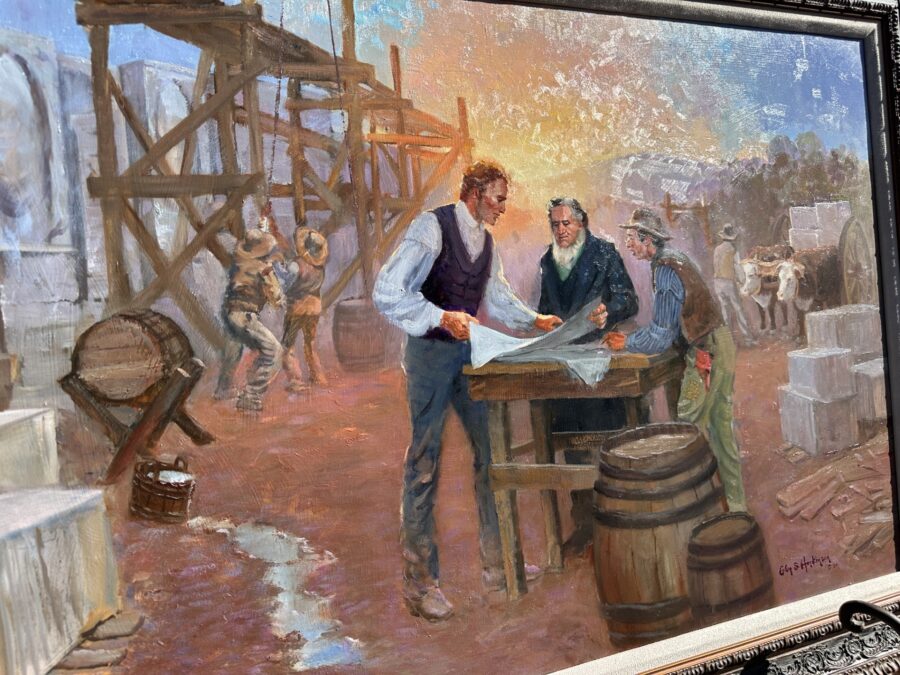 A painting of James Staples who helped to build the original foudnation of the Salt Lake Temple in ...