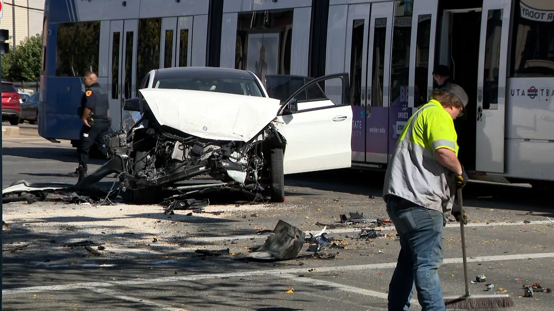 The car that crashed into a UTA Trax train on Oct. 11, 2024....