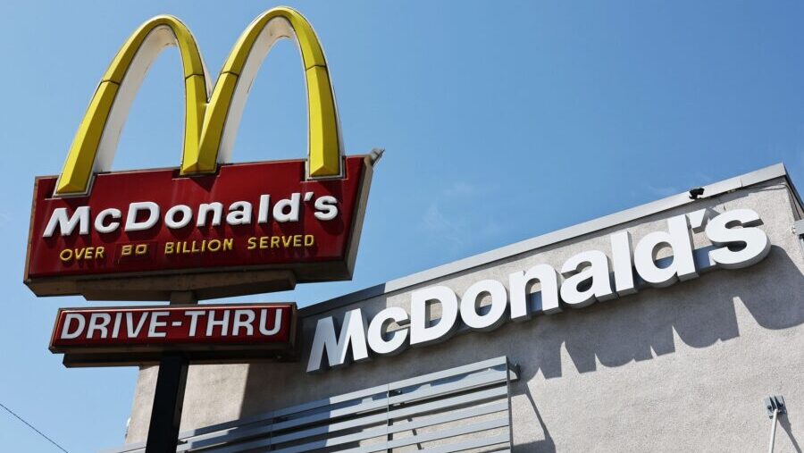 The McDonald's logo is displayed at a restaurant in Burbank, California, on July 22. Donald Trump i...