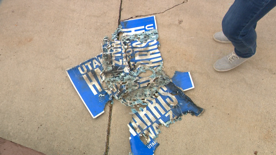 Merrick said some political signs were returned torched after being stolen. (KSL TV)...