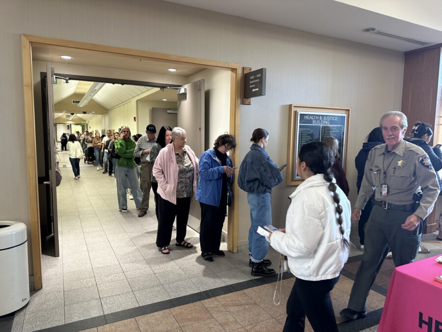 People waiting to vote in person at the Utah County Health and Justice Center in Provo on Nov. 4, 2...