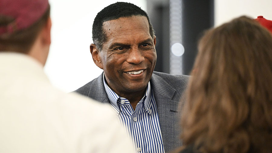 Rep. Burgess Owens, R-Utah, talks with supporters while at the Utah GOP party in Draper on Tuesday ...