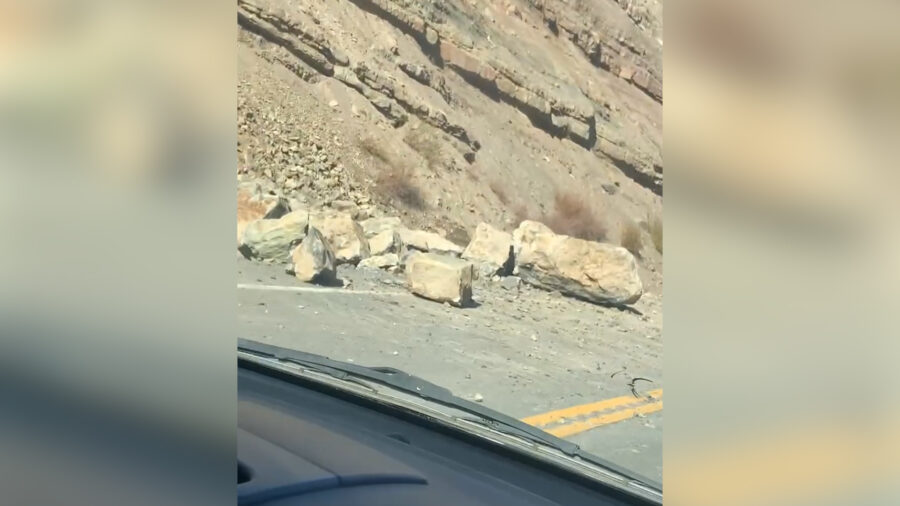 The boulders that slid on to U.S. Highway 6 and nearly hit several drivers....